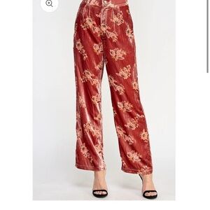 Mauve velvet floral print high rise trousers